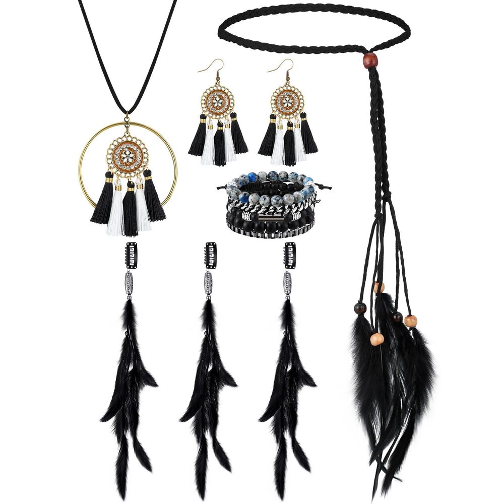 6243 7 Pcs Feather Hair Clip Feather Headband Hairband Set